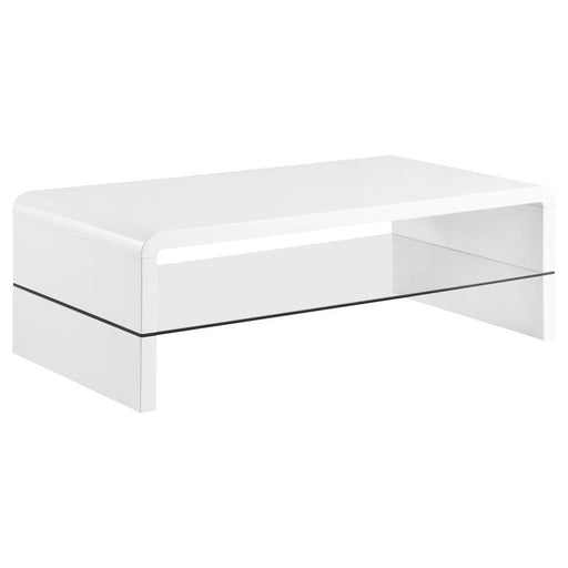 Airell - Rectangular Coffee Table With Glass Shelf - White High Gloss Sacramento Furniture Store Furniture store in Sacramento