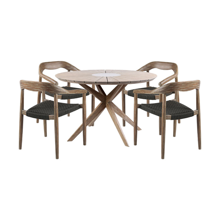 Oasis Santo - Outdoor Patio 5 Piece Round Dining Set - Eucalyptus / Charcoal