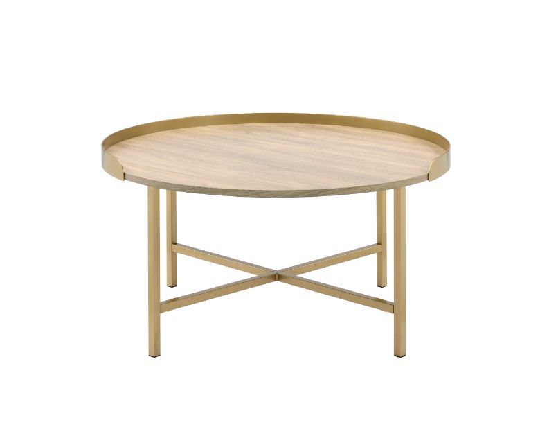 Mithea - Coffee Table - Oak Table Top & Gold Finish Sacramento Furniture Store Furniture store in Sacramento