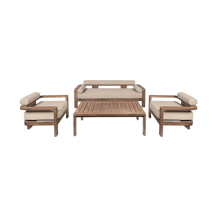 Relic - Outdoor Patio 4 Piece Conversation Set - Weathered Eucalyptus / Taupe