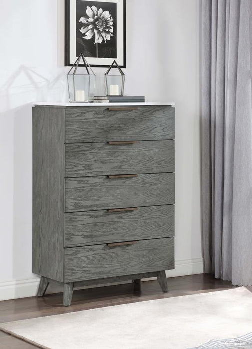 Nathan - 5-Drawer Chest - White Marble And Gray Sacramento Furniture Store Furniture store in Sacramento