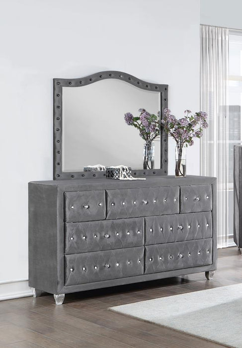 Deanna - 7-Drawer Upholstered Dresser With Mirror