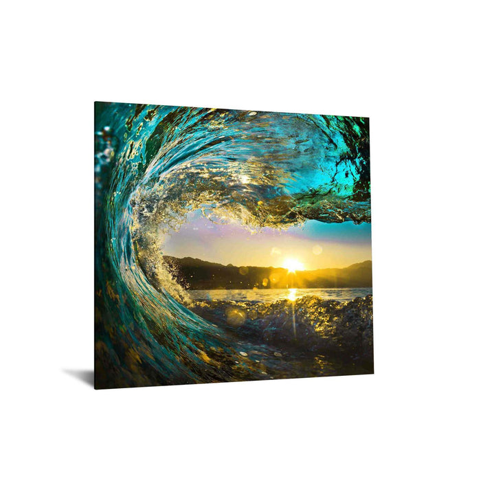 Floating Tempered Glass With Foil Waves On Sunset - Blue