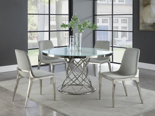 Irene - 5 Piece Round Glass Top Dining Set - White And Chrome Sacramento Furniture Store Furniture store in Sacramento