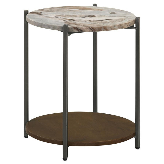 Noemie - Round Accent Table With Marble Top - White And Gunmetal Sacramento Furniture Store Furniture store in Sacramento