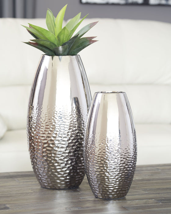 Dinesh - Silver Finish - Vase Set (Set of 2) Sacramento Furniture Store Furniture store in Sacramento