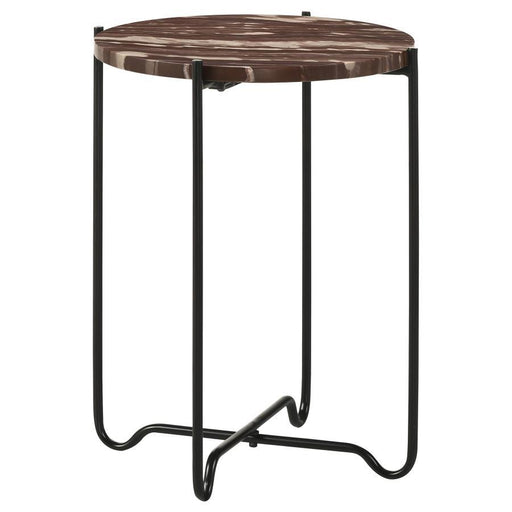 Latifa - Round Accent Table With Marble Top - Red And Black Sacramento Furniture Store Furniture store in Sacramento