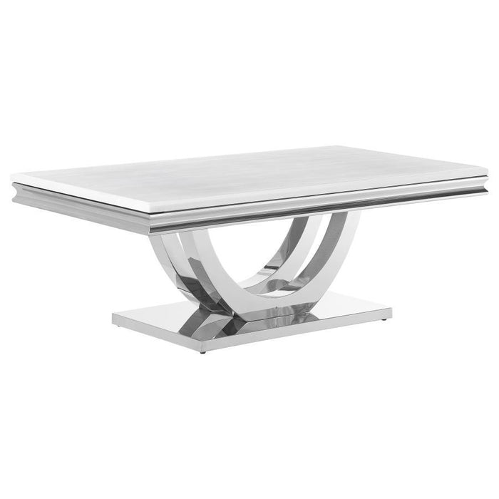 Kerwin - U-Base Rectangle Coffee Table - White And Chrome Sacramento Furniture Store Furniture store in Sacramento