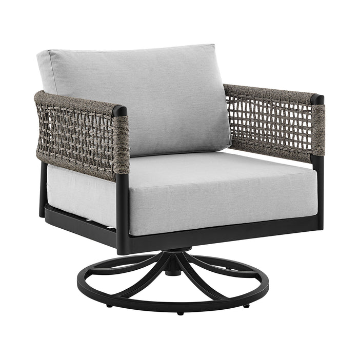 Alegria And Menorca - 3 Piece Patio Outdoor Swivel Seating Set With Cushions - Black / Gray