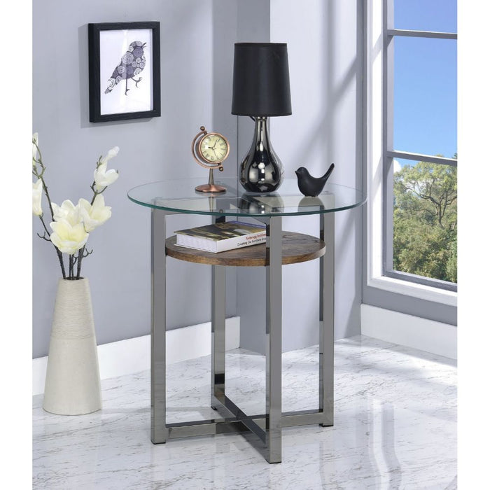 Janette - End Table - Weathered Oak, Black Nickel & Clear Glass Sacramento Furniture Store Furniture store in Sacramento