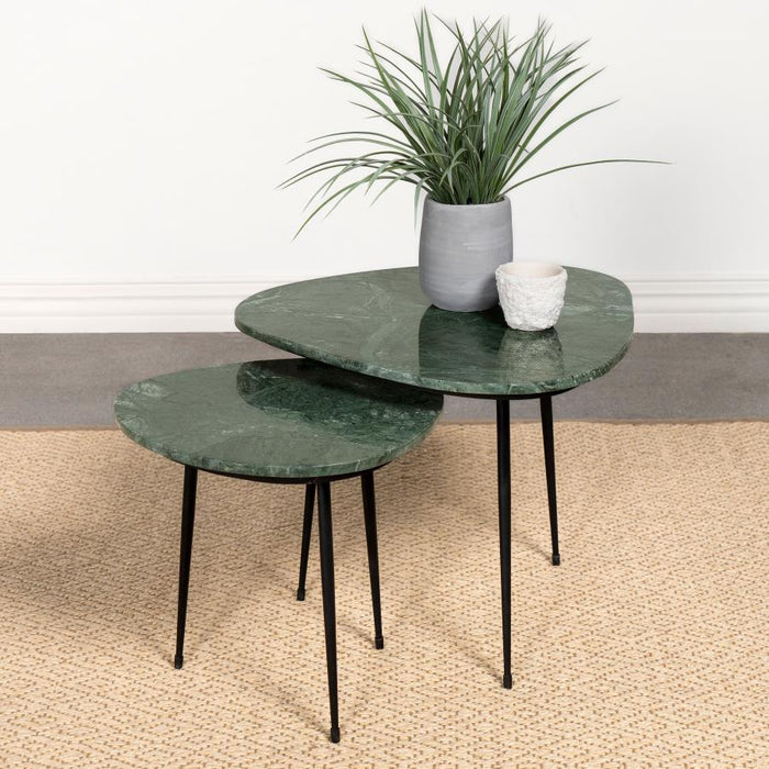 Tobias - 2 Piece Triangular Marble Top Nesting Table - Green And Black Sacramento Furniture Store Furniture store in Sacramento