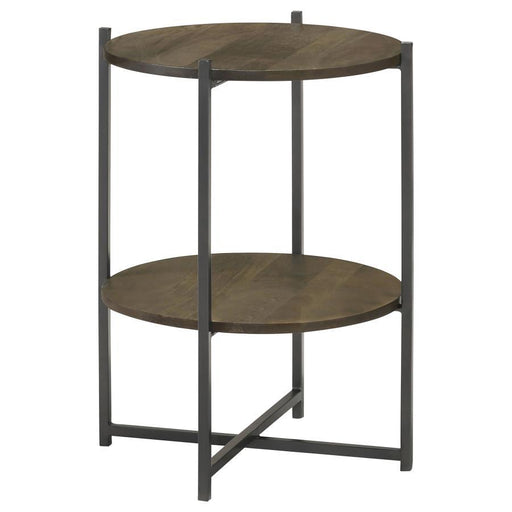 Axel - Round Accent Table With Open Shelf - Natural And Gunmetal Sacramento Furniture Store Furniture store in Sacramento