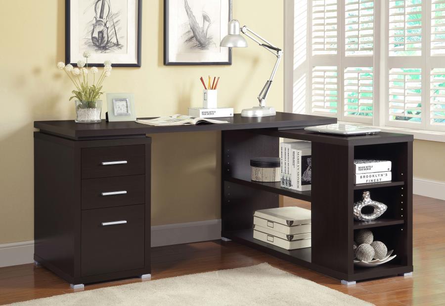 Yvette - L-Shape Office Desk - Wood - Cappuccino