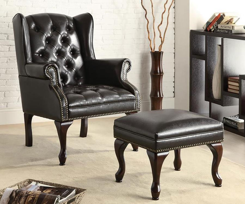 Roberts - Button Tufted Back Accent Chair With Ottoman - Black And Espresso Sacramento Furniture Store Furniture store in Sacramento