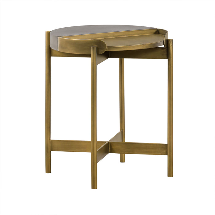 Dua - End Table With Antique Brass - Gray Concrete