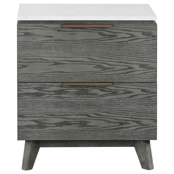 Nathan - 2-Drawer Nightstand With USB Port - White Marble And Gray Sacramento Furniture Store Furniture store in Sacramento