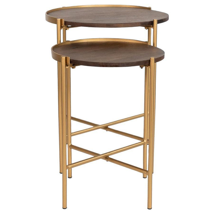 Malka - 2 Piece Round Nesting Table - Dark Brown And Gold Sacramento Furniture Store Furniture store in Sacramento