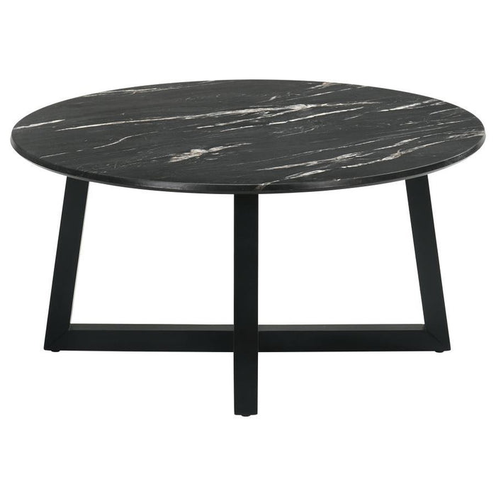 Skylark - Round Coffee Table With Marble-like Top - Letizia And Light Oak