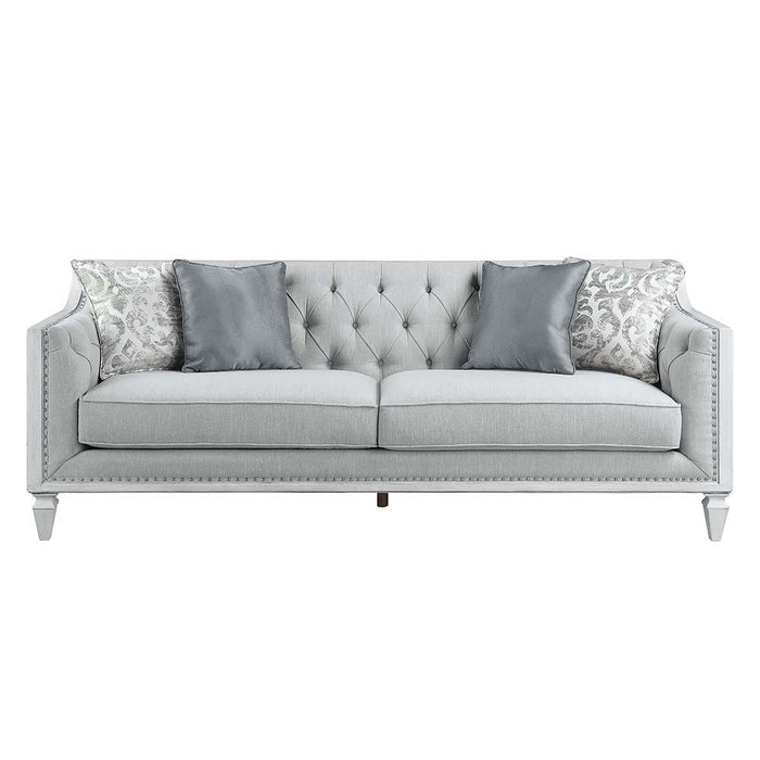 Katia - Sofa - Light Gray Linen & Weathered White Finish