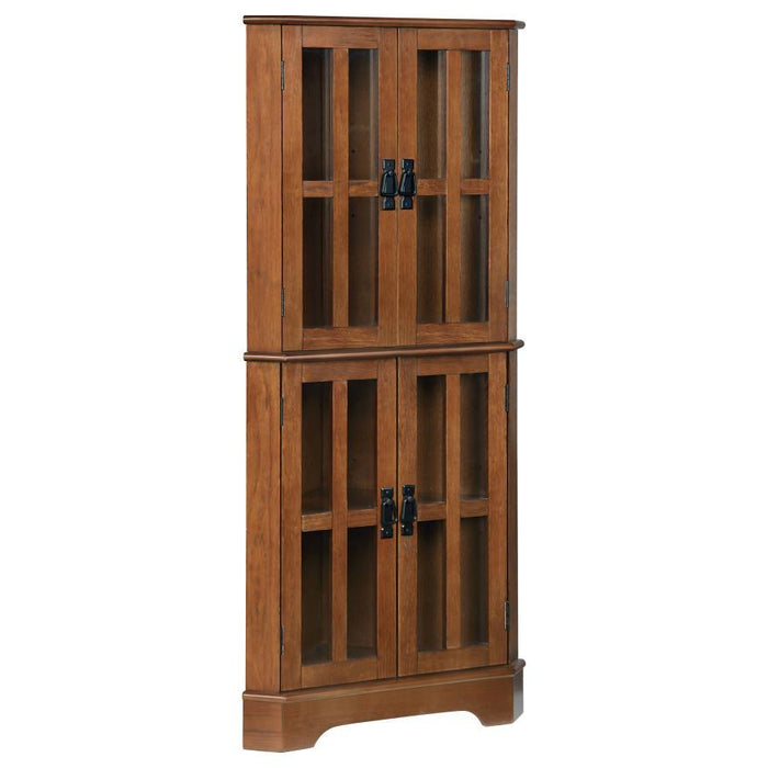 Coreosis - 4-Shelf Corner Curio Cabinet - Golden Brown Sacramento Furniture Store Furniture store in Sacramento