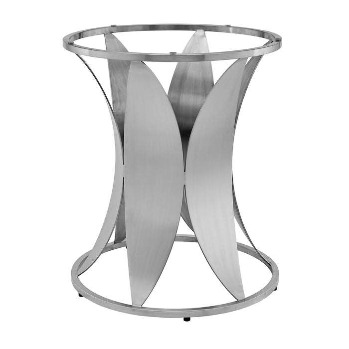 Petal - Modern Glass Round Pedestal Dining Table - Brushed Stainless Steel