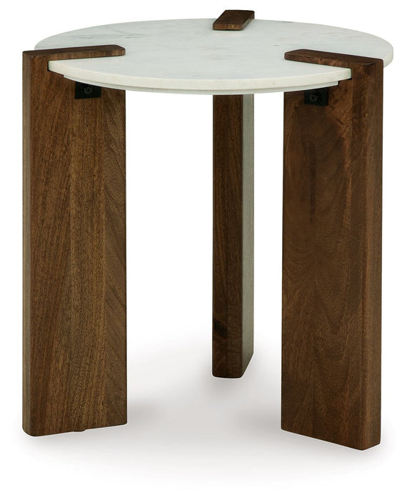 Isanti - White / Brown - Round End Table Sacramento Furniture Store Furniture store in Sacramento