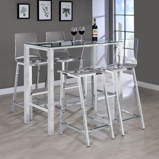 Tolbert - 5 Piece Bar Set With Acrylic Chairs - Clear And Chrome Sacramento Furniture Store Furniture store in Sacramento