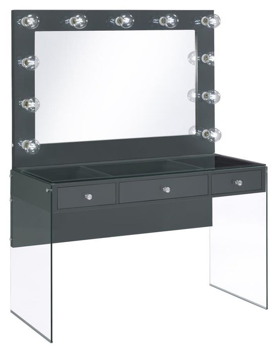 Afshan - 3-Drawer Vanity Desk With Lighting Mirror - Gray High Gloss Sacramento Furniture Store Furniture store in Sacramento