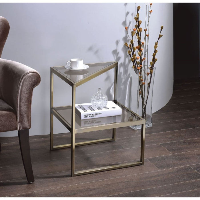 Treva - End Table - Antique Gold & Smoky Glass