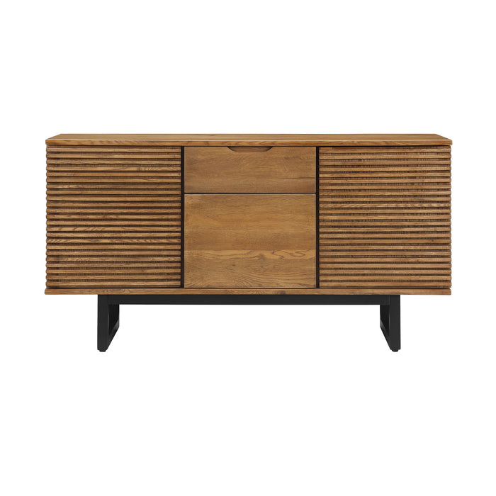 Aldo - Brown Oak Sideboard Buffet Cabinet With Metal Legs - Brown Oak / Black