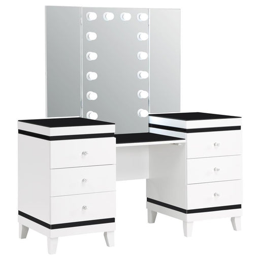Talei - 6-Drawer Vanity Set With Hollywood Lighting - Black And White Sacramento Furniture Store Furniture store in Sacramento