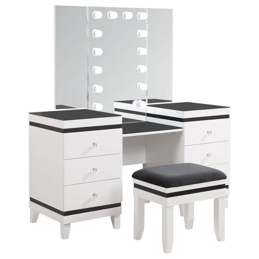 Talei - 6-Drawer Vanity Set With Hollywood Lighting - Black And White Sacramento Furniture Store Furniture store in Sacramento