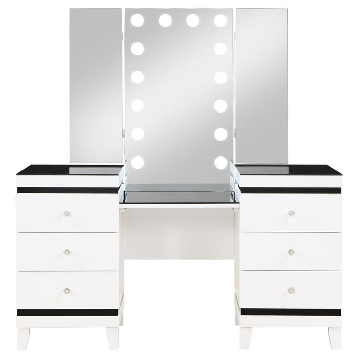 Talei - 6-Drawer Vanity Set With Hollywood Lighting - Black And White Sacramento Furniture Store Furniture store in Sacramento