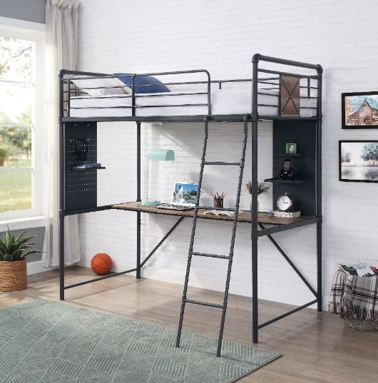 Cordelia - Twin Loft Bed - Antique Oak, Sandy Black & Dark Bronze Hand-Brushed Finish - 78" Sacramento Furniture Store Furniture store in Sacramento