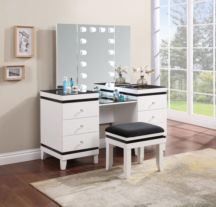 Talei - 6-Drawer Vanity Set With Hollywood Lighting - Black And White Sacramento Furniture Store Furniture store in Sacramento