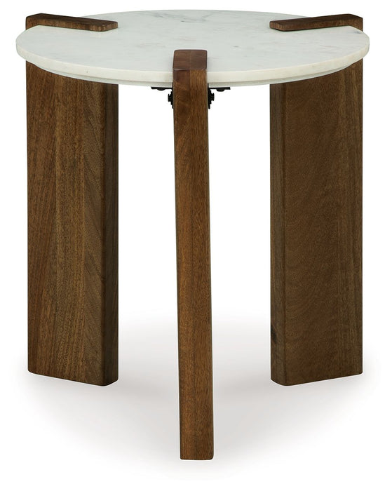 Isanti - White / Brown - Round End Table Sacramento Furniture Store Furniture store in Sacramento