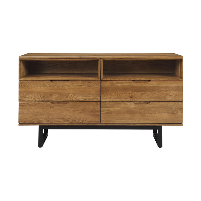 Aldo - 4 Drawer Dresser With Metal Legs - Brown Oak / Black