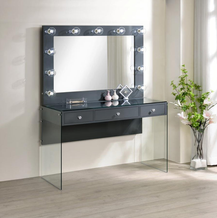 Afshan - 3-Drawer Vanity Desk With Lighting Mirror - Gray High Gloss Sacramento Furniture Store Furniture store in Sacramento