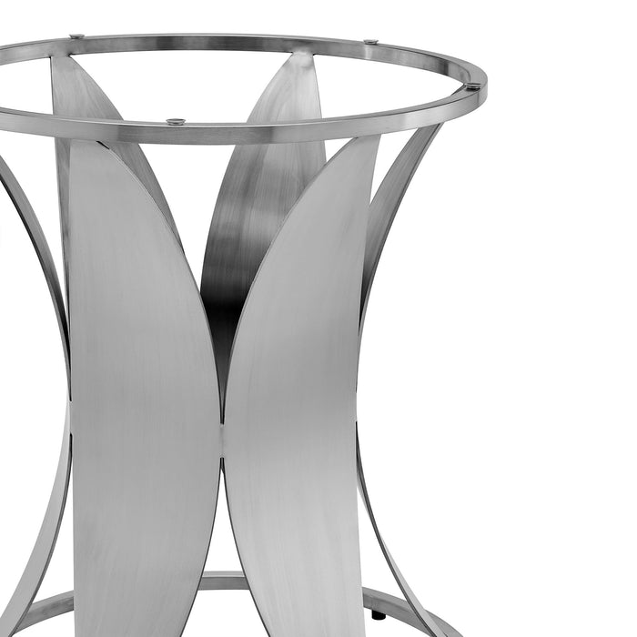 Petal - Modern Glass Round Pedestal Dining Table - Brushed Stainless Steel