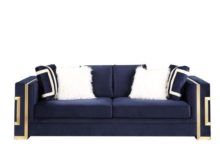 Virrux - Sofa - Blue Velvet & Gold Finish