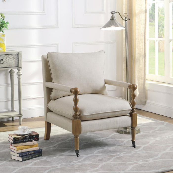 Dempsy - Upholstered Accent Chair With Casters - Beige Sacramento Furniture Store Furniture store in Sacramento