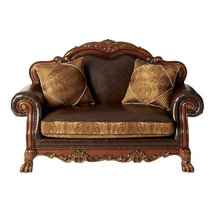 Dresden - Loveseat - Brown PU & Chenille, Cherry Oak Sacramento Furniture Store Furniture store in Sacramento