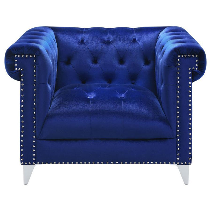 Bleker - Tufted Tuxedo Arm Chair - Blue Sacramento Furniture Store Furniture store in Sacramento