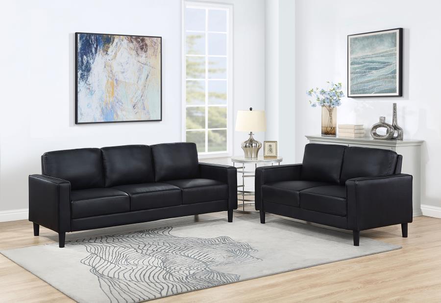 Ruth - Upholstered Track Arm Faux Leather Sofa Set