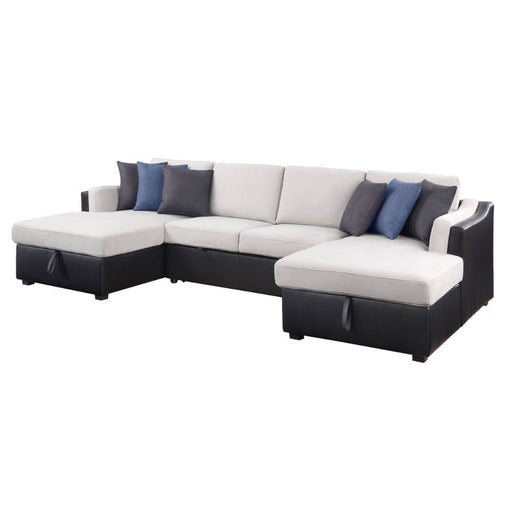 Merill - Sectional Sofa - Beige Fabric & Black PU Sacramento Furniture Store Furniture store in Sacramento