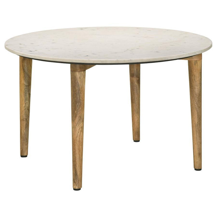 Aldis - Round Marble Top Coffee Table - White And Natural Sacramento Furniture Store Furniture store in Sacramento