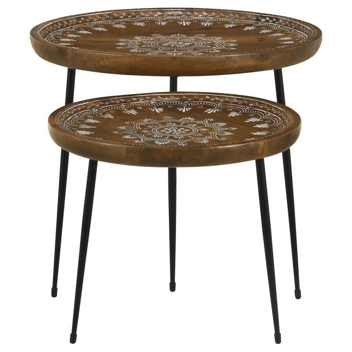 Nuala - 2 Piece Round Nesting Table With Tripod Tapered Legs - Honey And Black Sacramento Furniture Store Furniture store in Sacramento