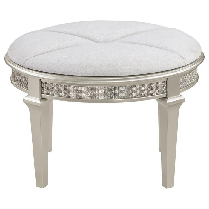 Evangeline - Oval Vanity Stool With Faux Diamond Trim - Silver And Ivory Sacramento Furniture Store Furniture store in Sacramento