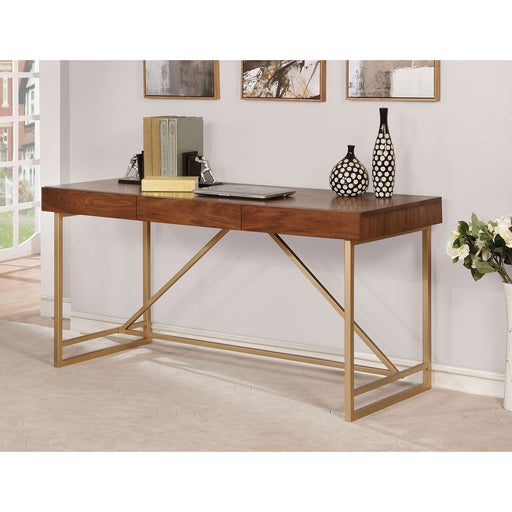 Halstein - Writing Desk - Light Walnut / Gold Sacramento Furniture Store Furniture store in Sacramento