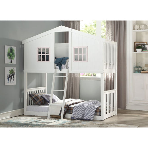Rohan - Cottage Twin Over Twin Bunk Bed - White & Pink Sacramento Furniture Store Furniture store in Sacramento